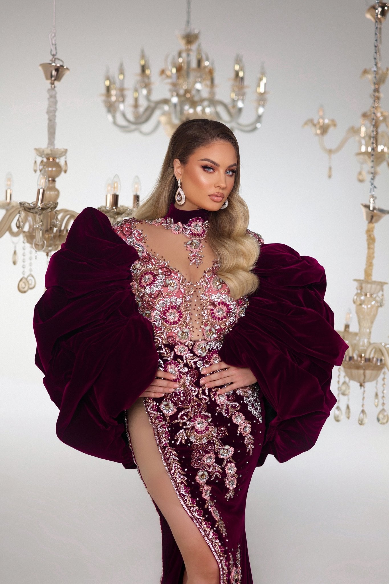 Burgundy Velvet Fitted Red Prom Dress With V Neck, Long Sleeves, And Ankle  Length Hemline For Black Girls Plus Size, White Lace Appliques, Formal  Evening Gown BC14919 From Toysmall666, $111.66 | DHgate.Com